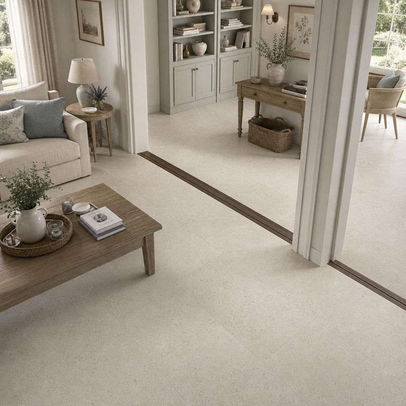 Gascogne Beige 18x36 Brushed Natural Limestone Tile — Living Room floor