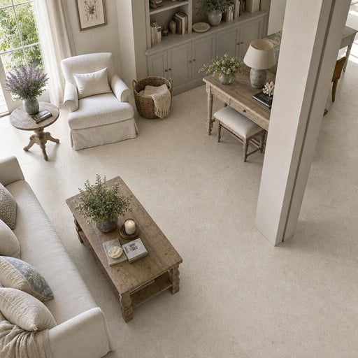 Gascogne Beige 18x36 Honed Natural Limestone Tile — Living Room floor