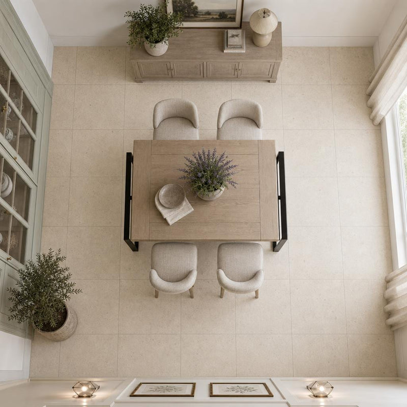 Gascogne Beige 24x24 Honed Limestone Tile — Dining Room floor