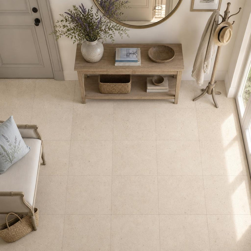 Gascogne Beige 24x24 Honed Limestone Tile — Foyer floor