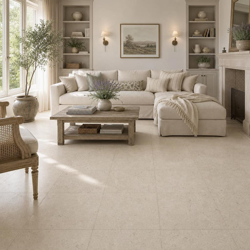 Gascogne Beige 24x24 Honed Limestone Tile — Living Room floor