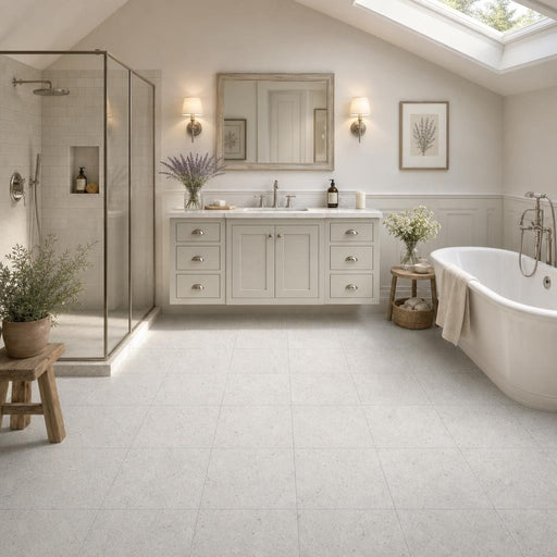 Gascogne Blue 12x12 Honed Natural Limestone Tile — Bathroom floor