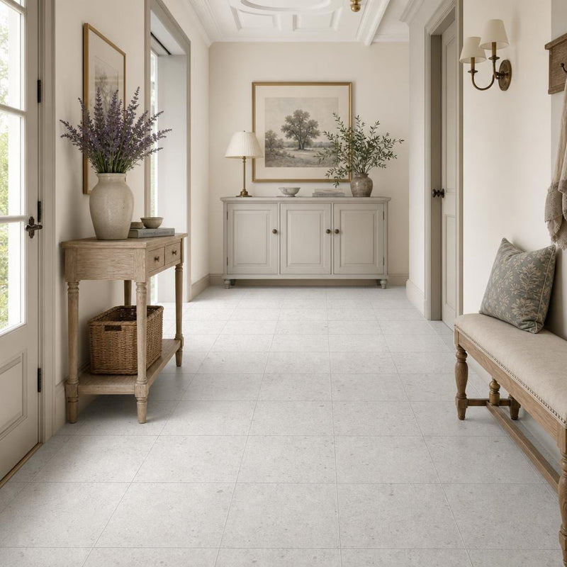 Gascogne Blue 12x12 Honed Natural Limestone Tile — Hallway floor