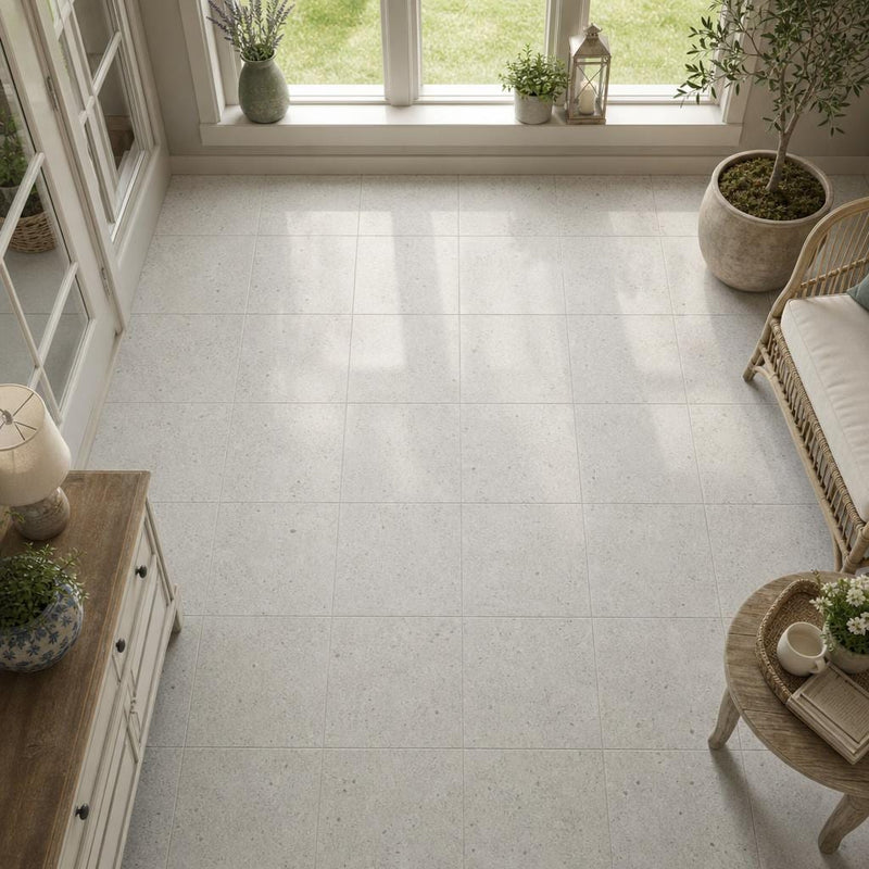 Gascogne Blue 12x12 Honed Natural Limestone Tile — Sunroom floor