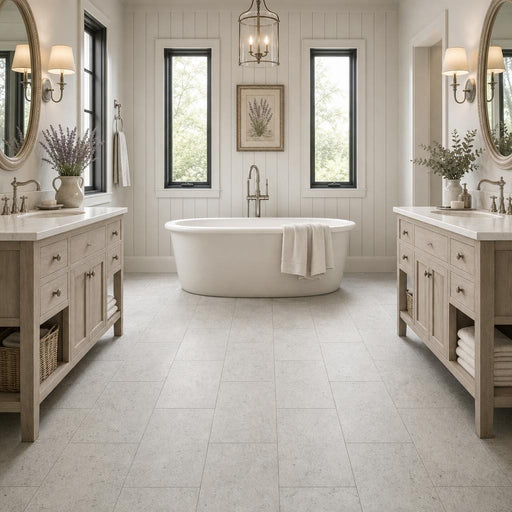 Gascogne Blue 12x24 Honed Limestone Tile — Bathroom floor