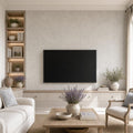 Gascogne Blue 12x24 Honed Limestone Tile — Living Room feature wall