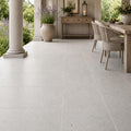Gascogne Blue 18x18 Honed Limestone Tile — Covered Patio floor