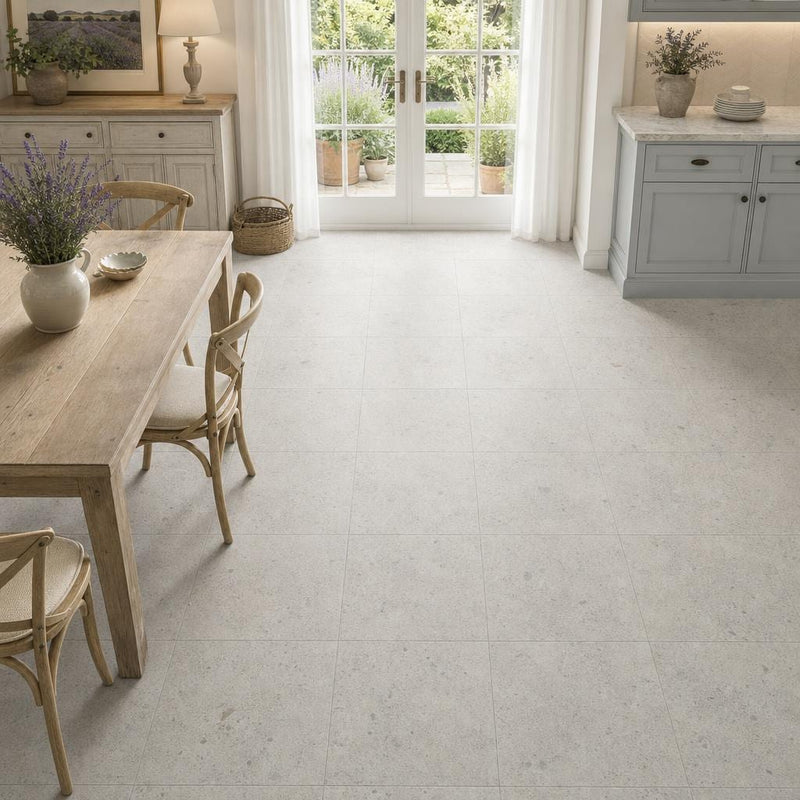 Gascogne Blue 18x18 Honed Limestone Tile — Dining Room floor