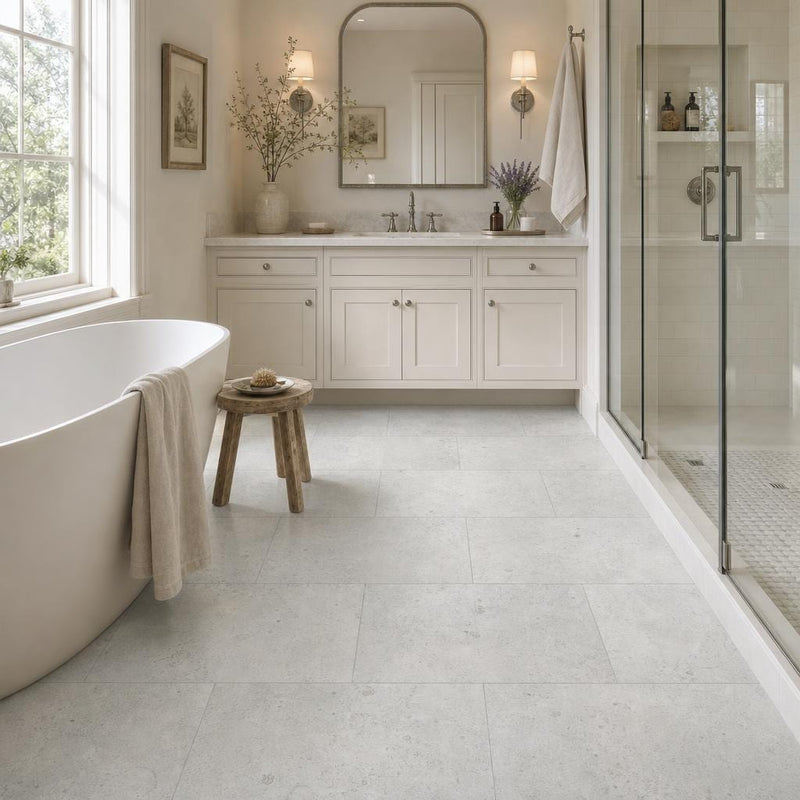 Gascogne Blue 18x36 Brushed Natural Limestone Tile — Primary Bath floor