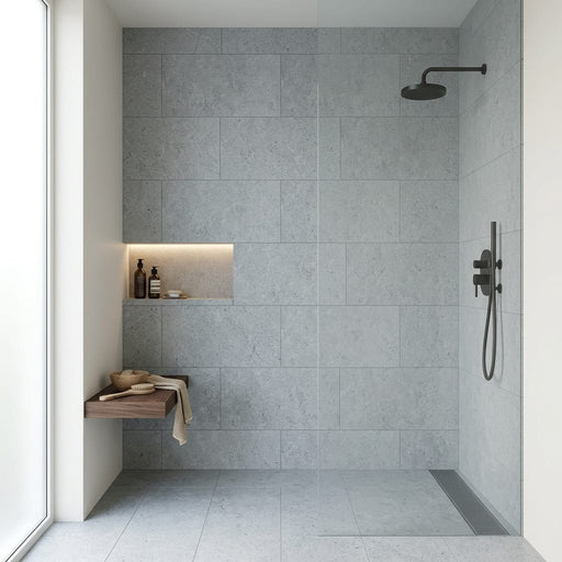 Gascogne Blue Tile - Natural Stone - Honed Finish - 18x36 Size — Bathroom shower wall