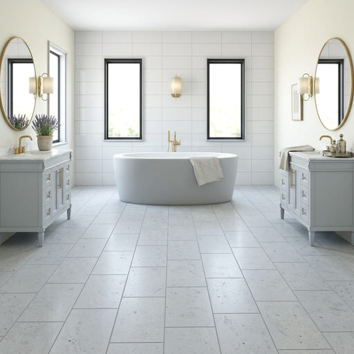 Gasgone Blue Limestone Tile 12x24 Honed — Bathroom floor