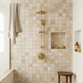 Gemma Beige Onyx 2x2 Honed on 12x12 Sheet Marble Mosaic — Bathroom shower wall