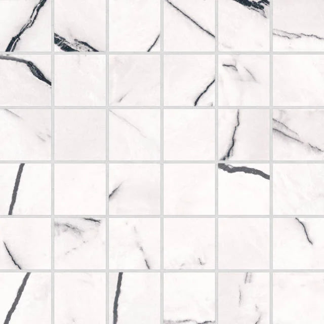 Gemma Bianca 2x2 on a 12x12 sheet Honed Porcelain Mosaic