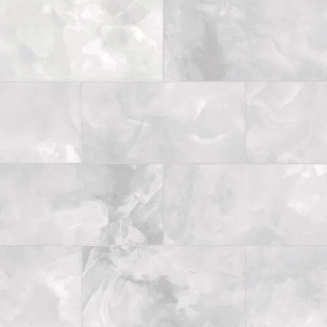 Gemma White Onyx 24x12 Polished Ceramic Field Tile