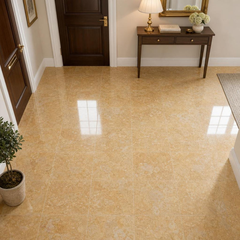 Giallo Anticato 12x12 Polished Natural Marble Tile — Foyer floor