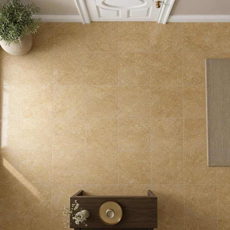 Giallo Anticato 12x12 Polished Natural Marble Tile — Hallway floor