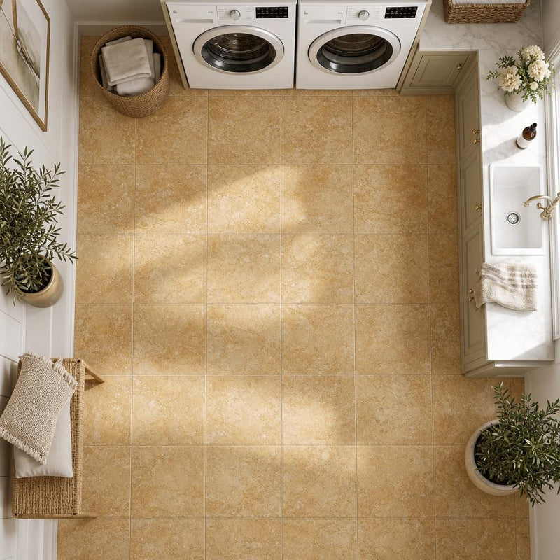 Giallo Anticato 12x12 Polished Natural Marble Tile — Laundry Room floor