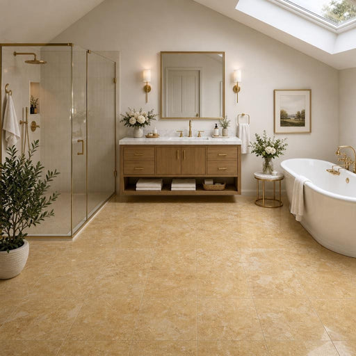 Giallo Reale 12x12 Polished Natural Marble Tile — Bathroom floor