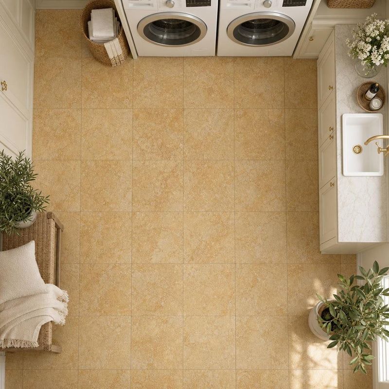 Giallo Reale 12x12 Polished Natural Marble Tile — Laundry Room floor
