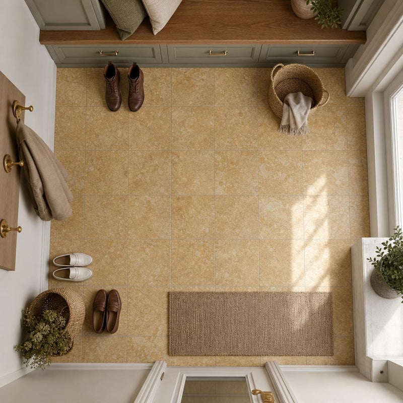 Giallo Reale 12x12 Polished Natural Marble Tile — Mudroom floor