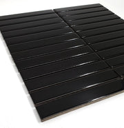 Gio Black 0.86x5.7 Glossy Glazed Stacked Linear Porcelain Tile