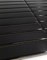Gio Black 0.86x5.7 Glossy Glazed Stacked Linear Porcelain Tile
