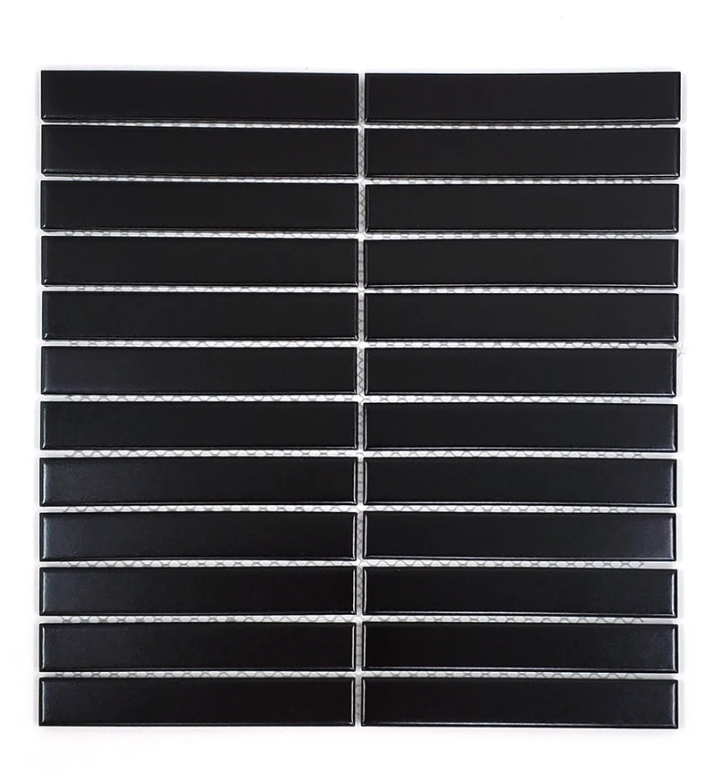 Gio Black 0.86x5.7 Glossy Glazed Stacked Linear Porcelain Tile