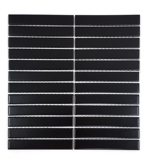 Gio Black 0.86x5.7 Glossy Glazed Stacked Linear Porcelain Tile
