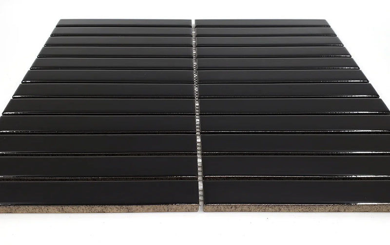 Gio Black 0.86x5.7 Glossy Glazed Stacked Linear Porcelain Tile