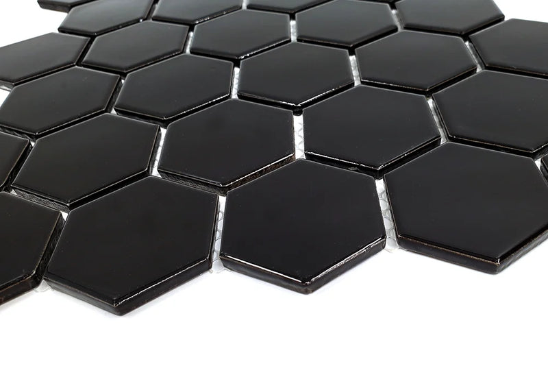 Gio Black 2x2 Hexagon Glossy Glazed Porcelain Mosaic
