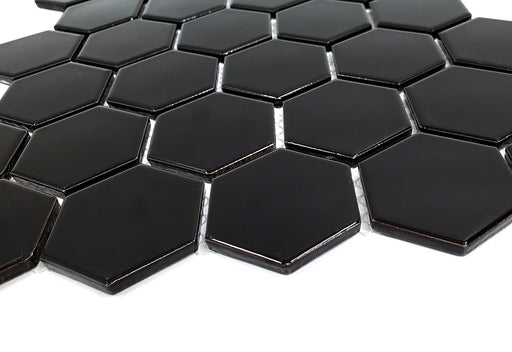 Gio Black 2x2 Hexagon Glossy Glazed Porcelain Mosaic