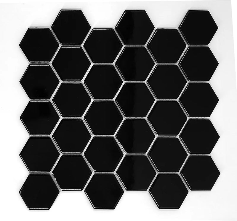 Gio Black 2x2 Hexagon Glossy Glazed Porcelain Mosaic