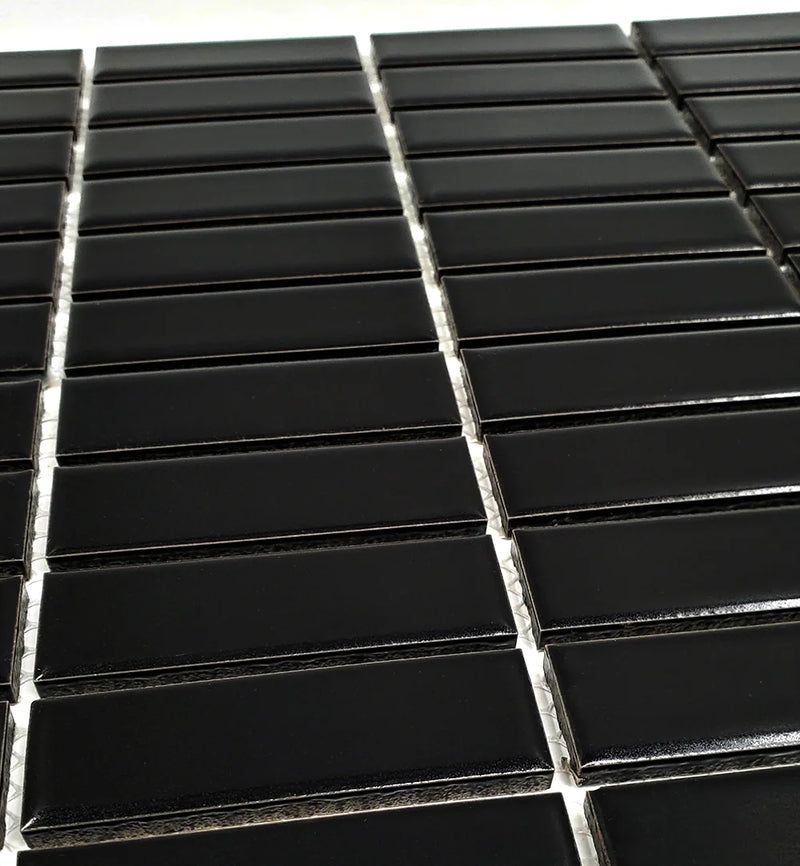 Gio Black 0.82x2.8 Stacked Linear Matte Glazed Porcelain Mosaic