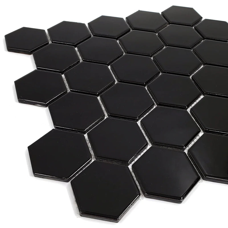 Gio Black 2x2 Hexagon Matte Glazed Porcelain Mosaic
