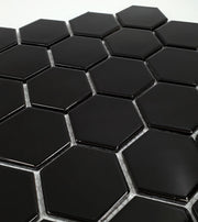 Gio Black 2x2 Hexagon Matte Glazed Porcelain Mosaic