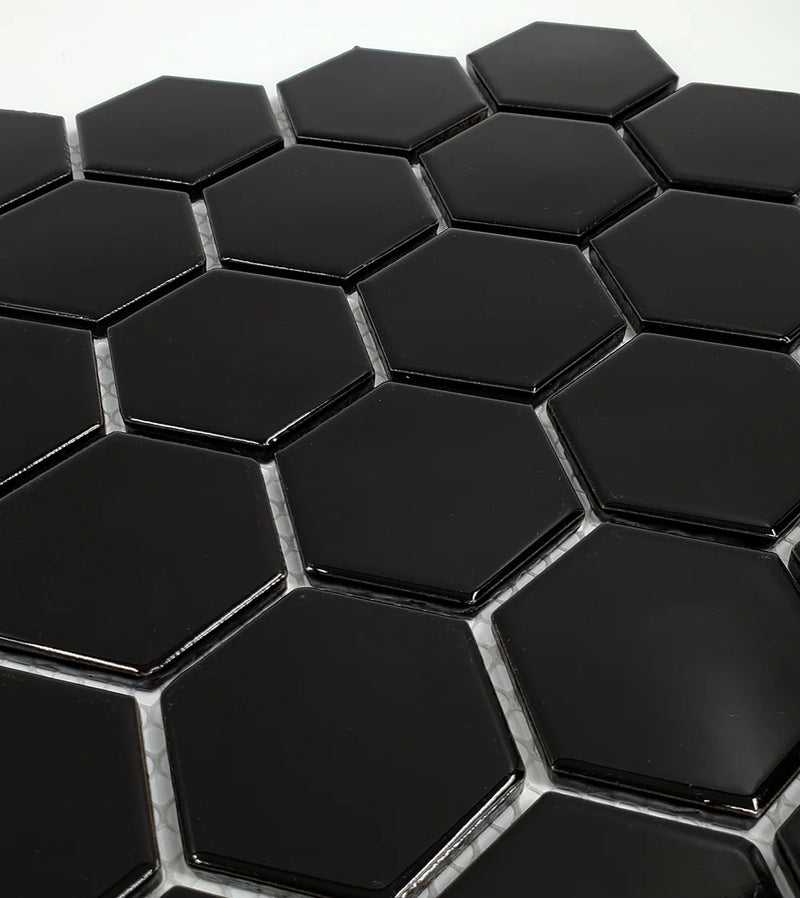 Gio Black 2x2 Hexagon Matte Glazed Porcelain Mosaic
