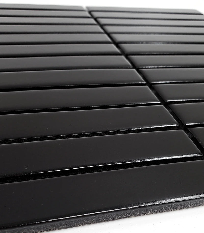 Gio Black Matte 0.86x5.7 Stacked Linear Glazed Porcelain Tile