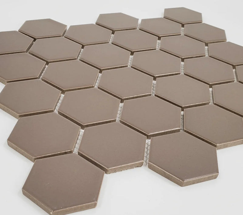 Gio Taupe 2x2 Hexagon Matte Glazed Porcelain Mosaic