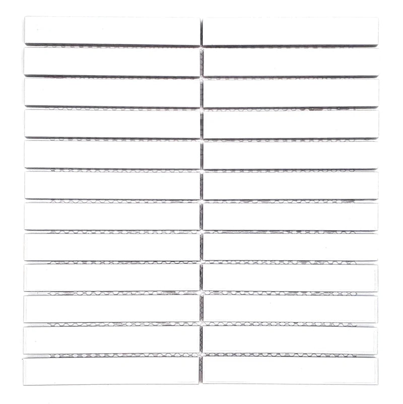 Gio White 0.86x5.7 Glossy Glazed Stacked Linear Porcelain Tile