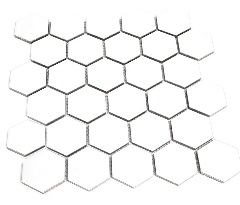 Gio White 2x2 Hexagon Glossy Glazed Porcelain Mosaic