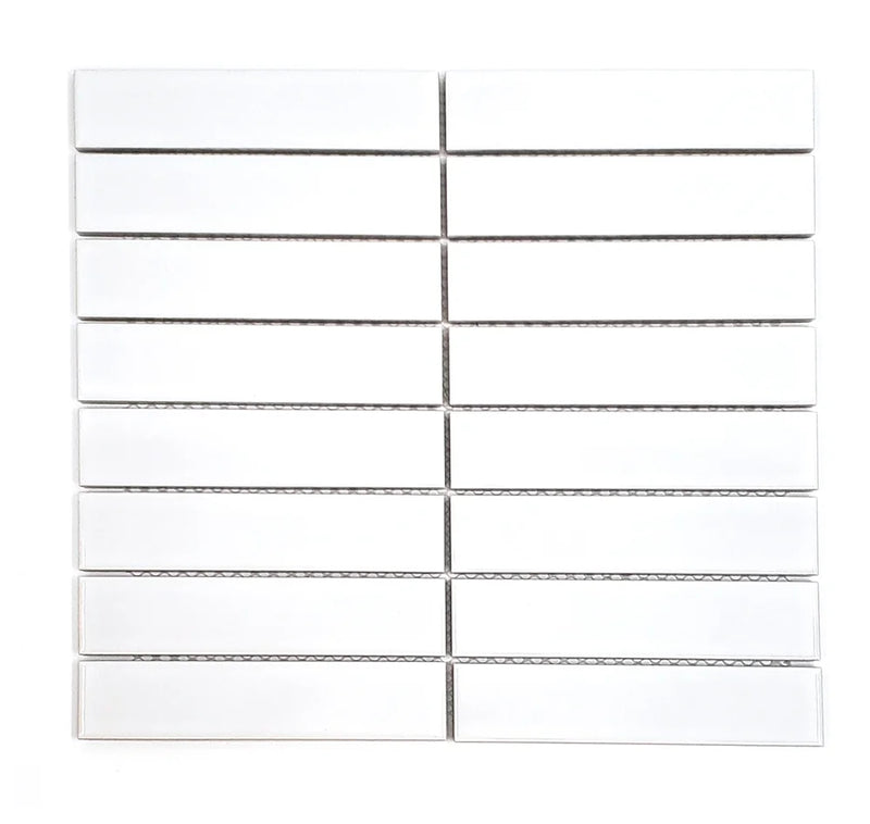 Gio White Glossy 1.26x5.7 Stacked Linear Porcelain Tile