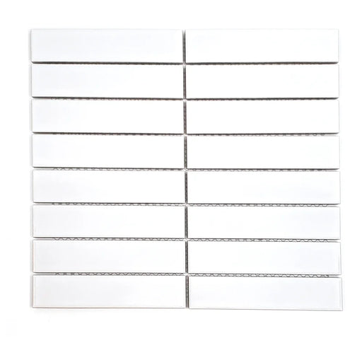Gio White Glossy 1.26x5.7 Stacked Linear Porcelain Tile