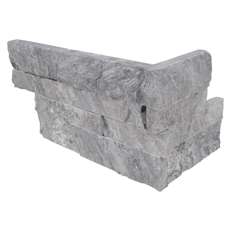 Glacial Grey 6x18 Corner Splitface Marble Ledger Stone