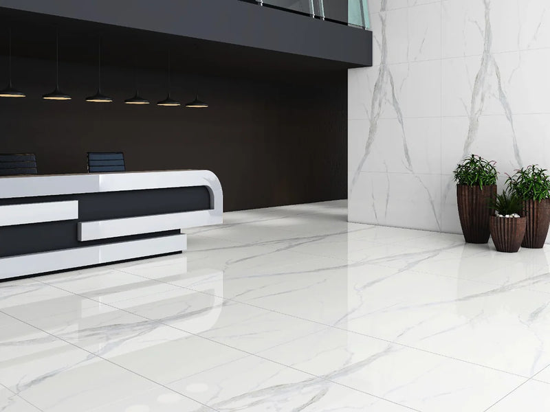 Glacier Statuary 32x96 Polished Set Large Format Porcelain Tile