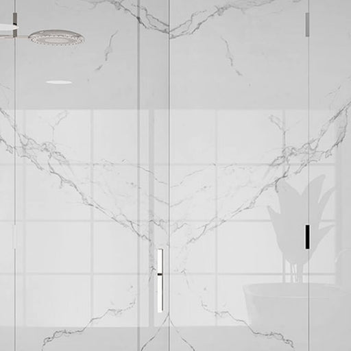 Glacier Statuary polished porcelain tile pattern with fine gray veins on a white background.