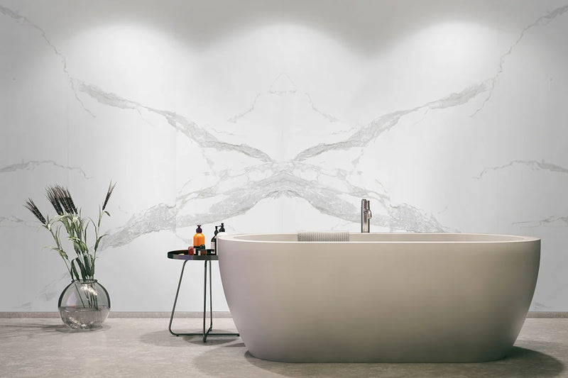 Glacier Statuary 32x96 Polished Set Large Format Porcelain Tile