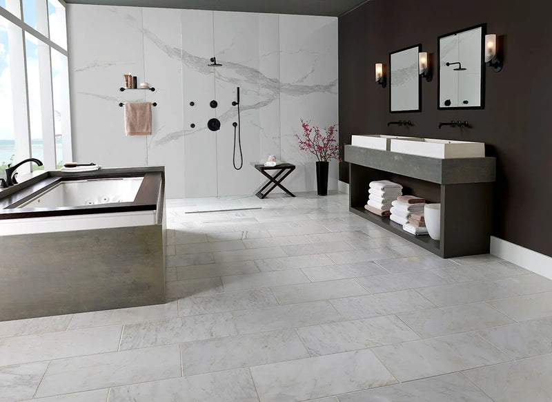 Glacier Statuary 32x96 Polished Set Large Format Porcelain Tile