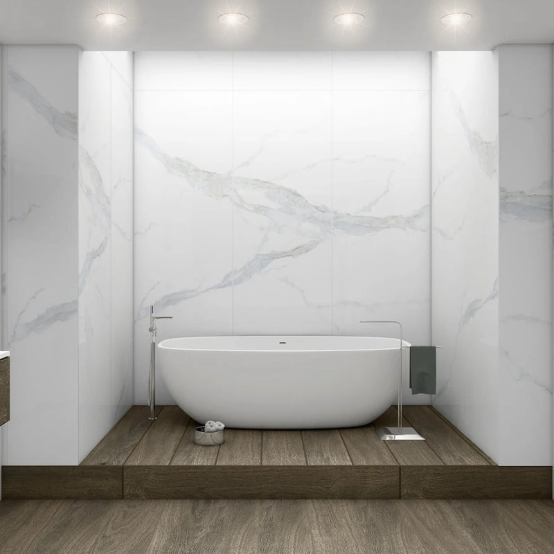 Glacier Statuary 32x96 Polished Set Large Format Porcelain Tile