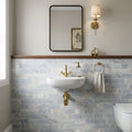 Glorious Blue 3x12 Brushed Marble Tile — Powder Room wainscot