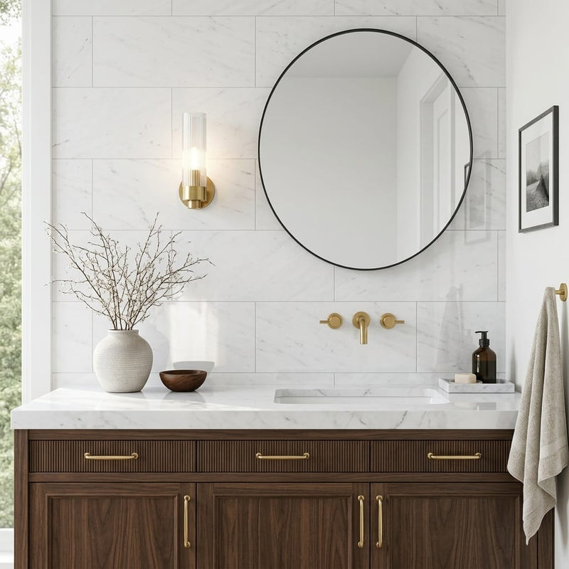 Glorious White 12x24 Polished Marble Tile — Bathroom vanity wall